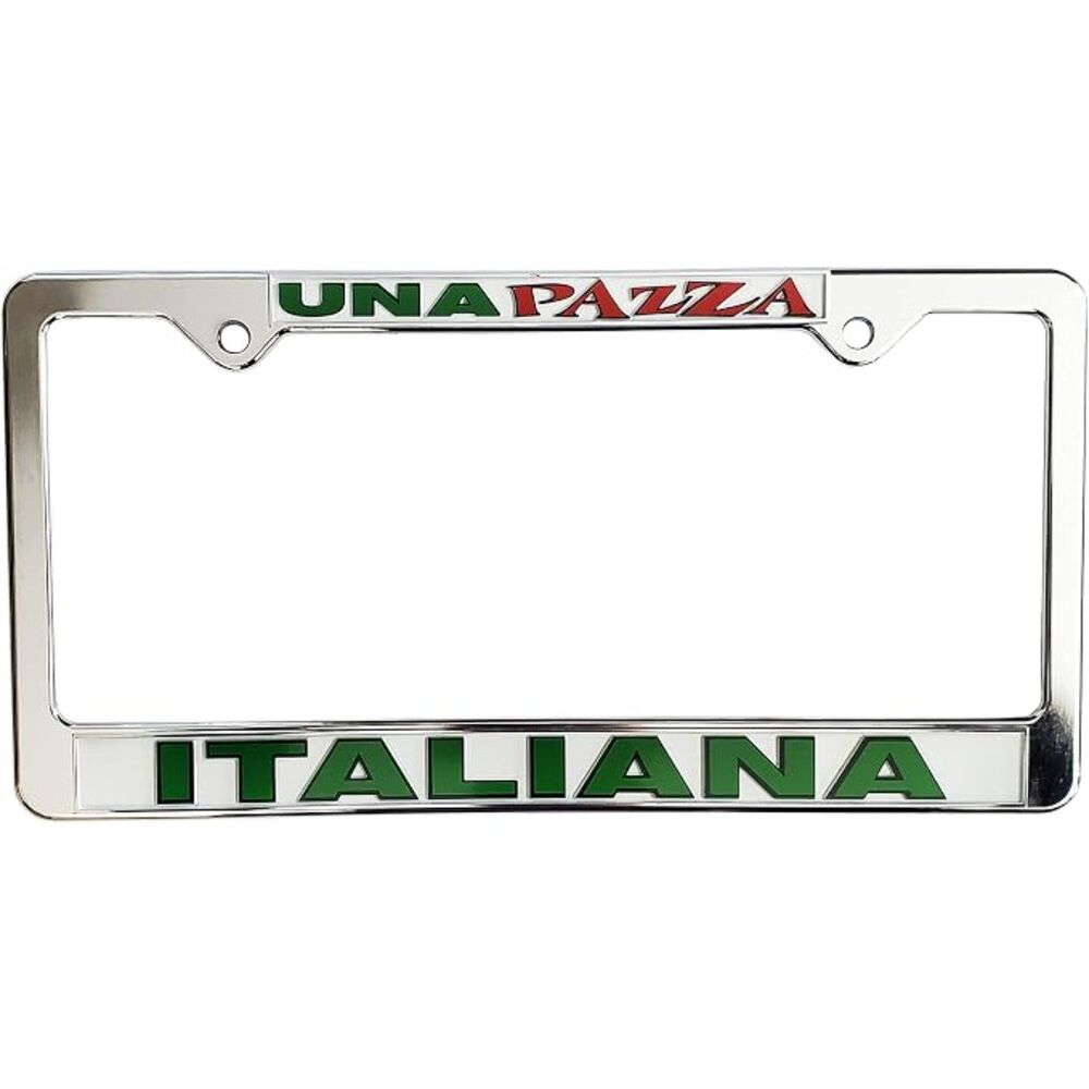 Una Pazza Italiana Italian pride chrome license plate frame